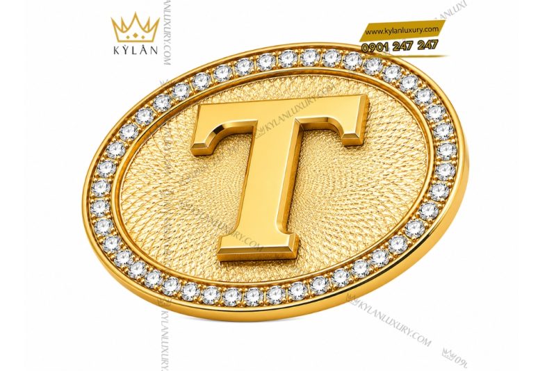 Mặt thắt lưng chữ T Oval vàng Au750 đính kim cương
