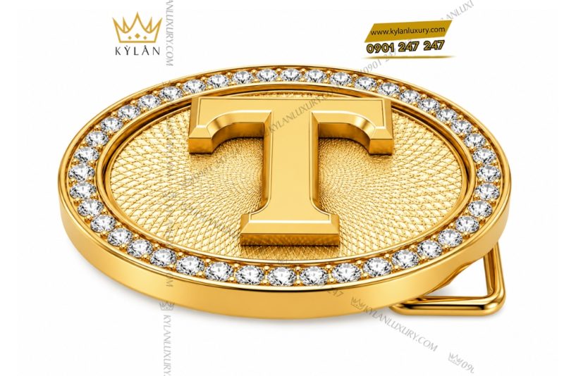 Mặt thắt lưng chữ T Oval vàng Au750 đính kim cương
