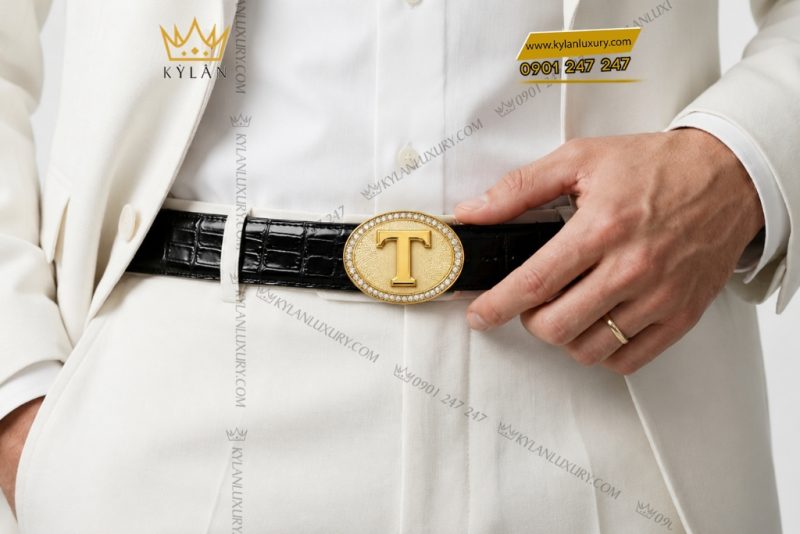 Mặt thắt lưng chữ T Oval vàng Au750 đính kim cương