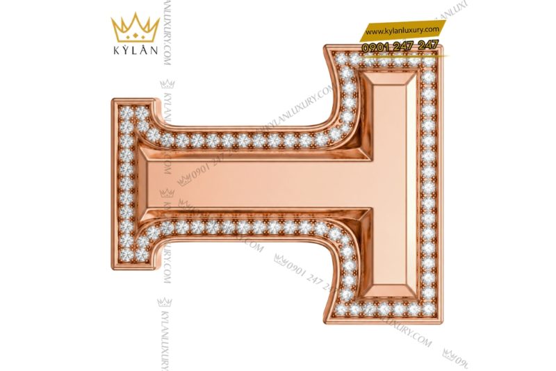 Mặt thắt lưng chữ T vàng hồng Au750 đính kim cương