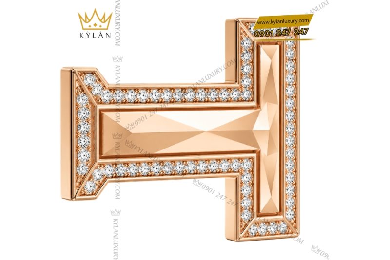 Mặt thắt lưng chữ T vàng hồng Au750 đính kim cương