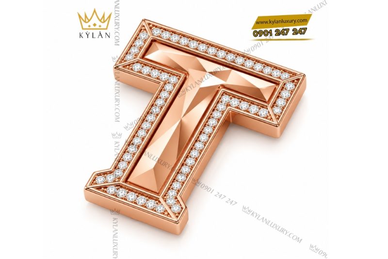 Mặt thắt lưng chữ T vàng hồng Au750 đính kim cương