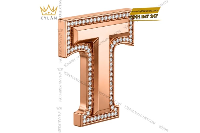 Mặt thắt lưng chữ T vàng hồng Au750 đính kim cương