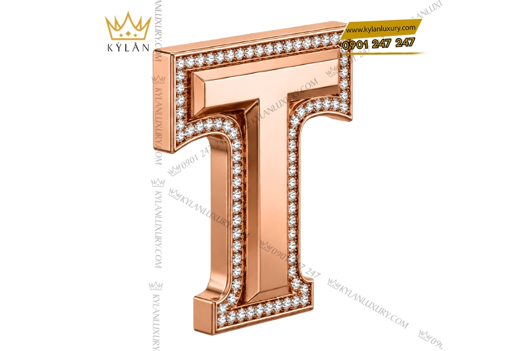 Mặt thắt lưng chữ T vàng hồng Au750 đính kim cương 2 Mặt thắt lưng chữ T vàng hồng Au750 đính kim cương
