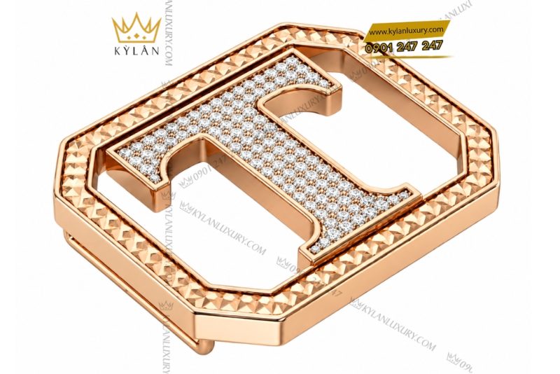 Mặt thắt lưng chữ T vàng hồng Au750 đính kim cương