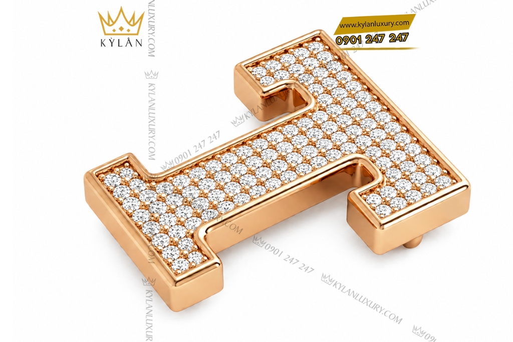 Mặt thắt lưng chữ T vàng hồng Au750 đính kim cương