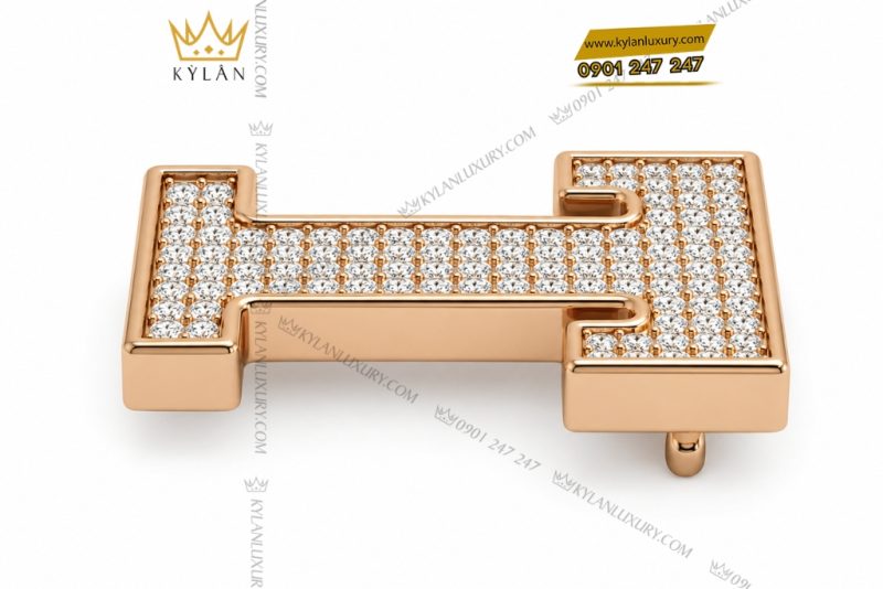 Mặt thắt lưng chữ T vàng hồng Au750 đính kim cương