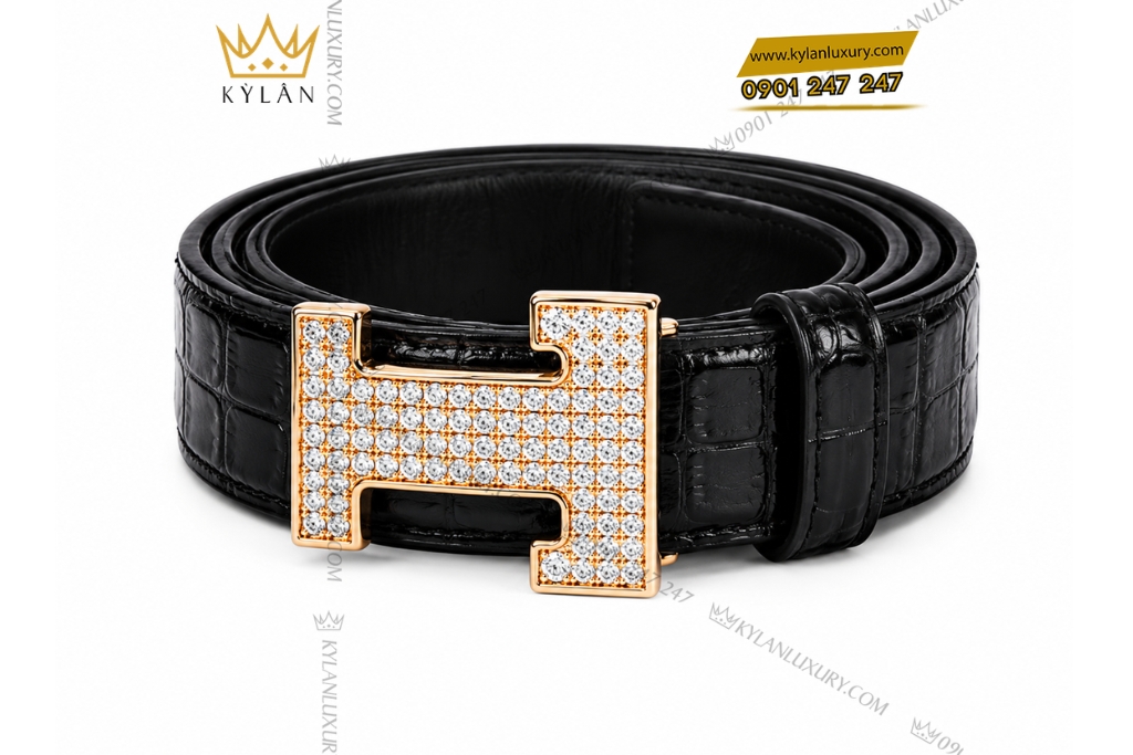 Mặt thắt lưng chữ T vàng hồng Au750 đính kim cương
