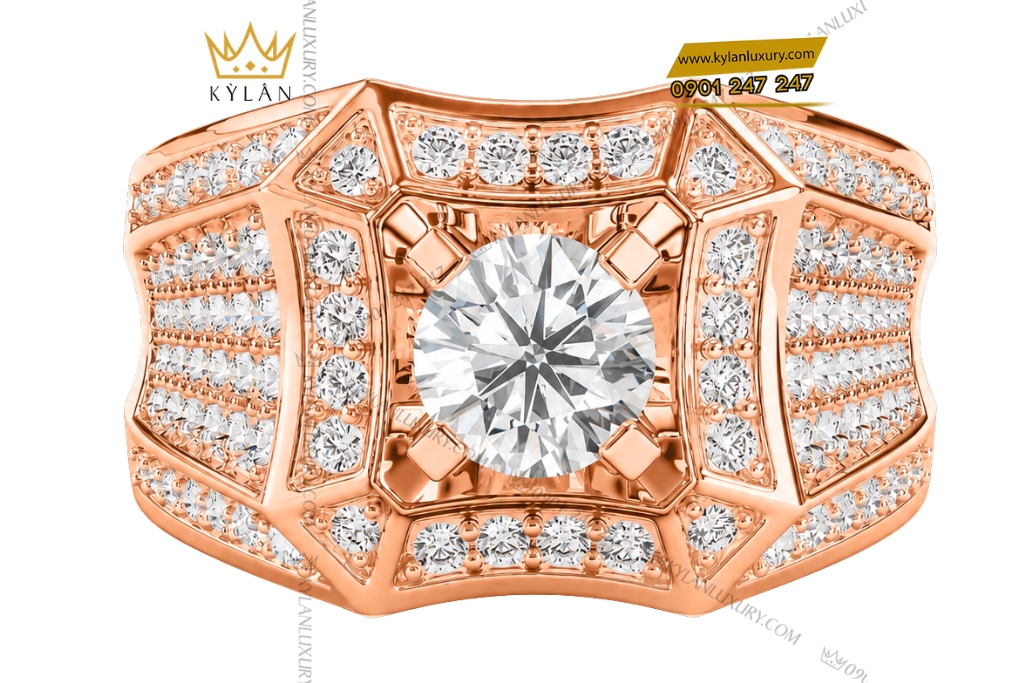 Kỳ Lân Luxury Nhan nam vang hong Au750 dinh kim cuong 2 Nhẫn nam vàng hồng Au750 đính kim cương