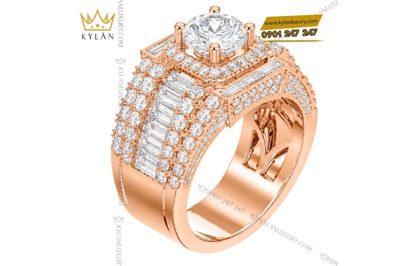 Nhẫn nam vàng hồng Au750 đính kim cương