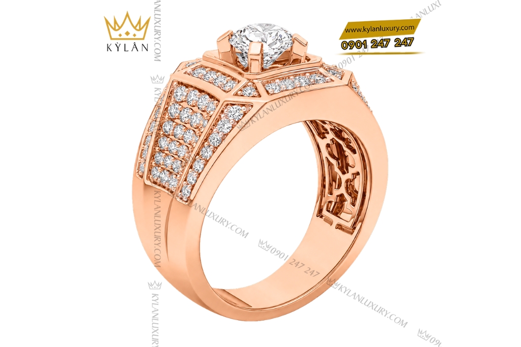 Kỳ Lân Luxury Nhan nam vang hong Au750 dinh kim cuong 3 Nhẫn nam vàng hồng Au750 đính kim cương