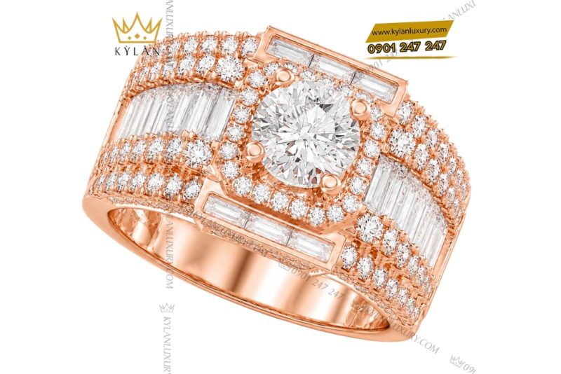 Nhẫn nam vàng hồng Au750 đính kim cương