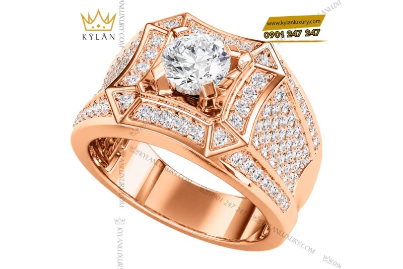 Nhẫn nam vàng hồng Au750 đính kim cương