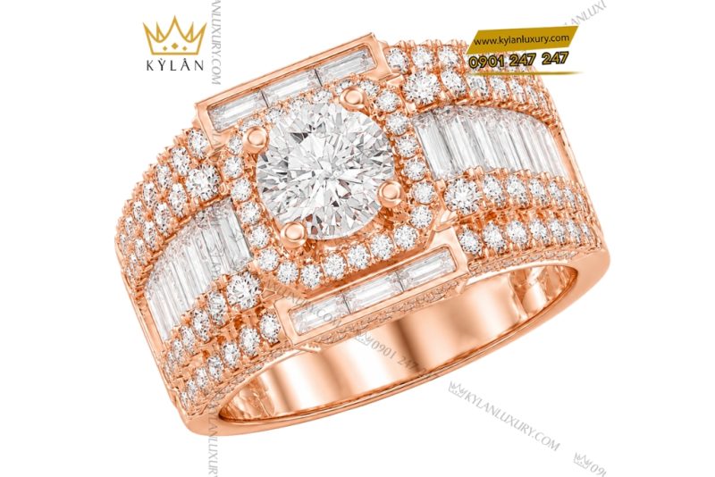 Nhẫn nam vàng hồng Au750 đính kim cương