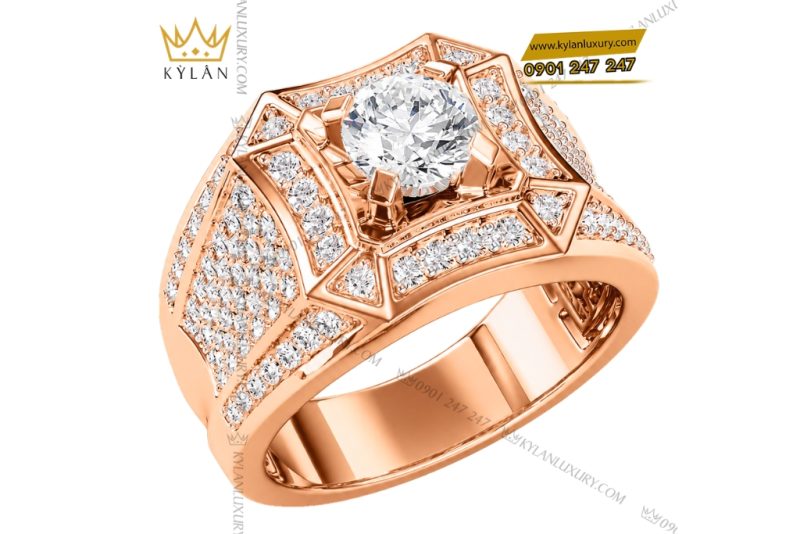 Nhẫn nam vàng hồng Au750 đính kim cương