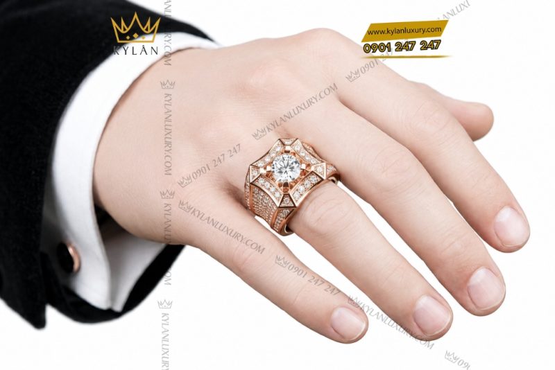 Nhẫn nam vàng hồng Au750 đính kim cương