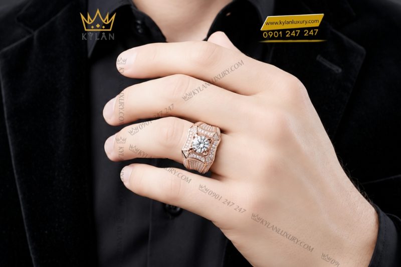 Nhẫn nam vàng hồng Au750 đính kim cương