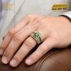 Nhẫn nam vàng hồng Au750 đính sapphire xanh lá