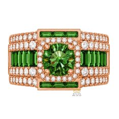 Nhẫn nam vàng hồng Au750 đính sapphire xanh lá