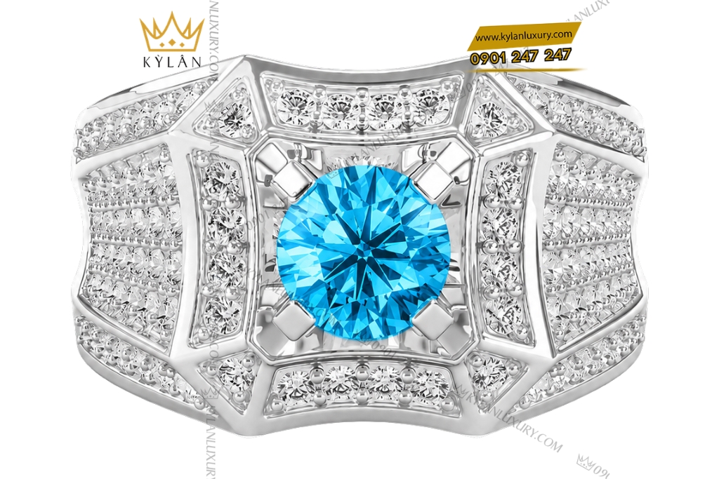 Nhẫn nam vàng trắng Au750 đính đá Topaz 