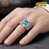 Nhẫn nam vàng trắng Au750 đính đá Topaz
