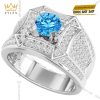Nhẫn nam vàng trắng Au750 đính đá Topaz