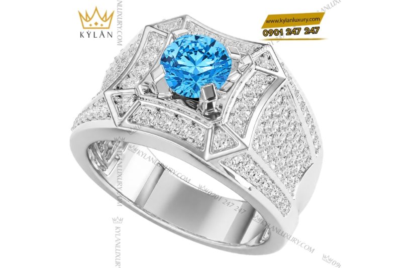 Nhẫn nam vàng trắng Au750 đính đá Topaz