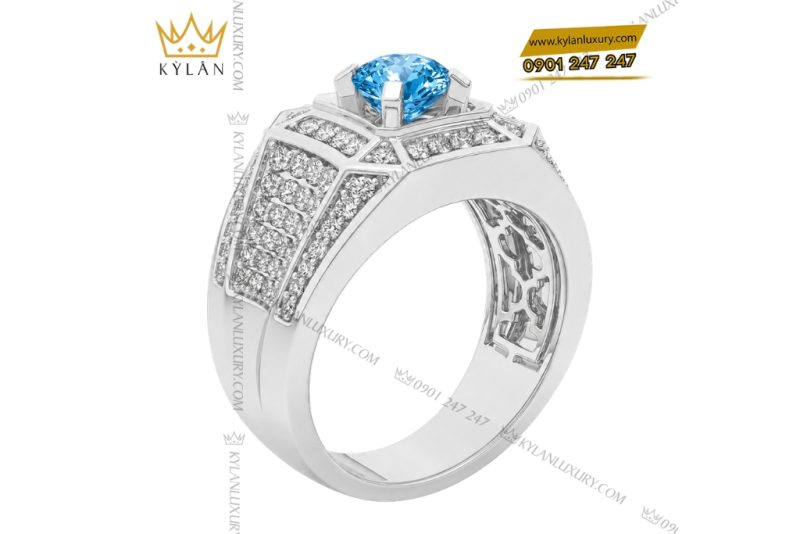 Nhẫn nam vàng trắng Au750 đính đá Topaz
