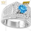 Nhẫn nam vàng trắng Au750 đính đá Topaz