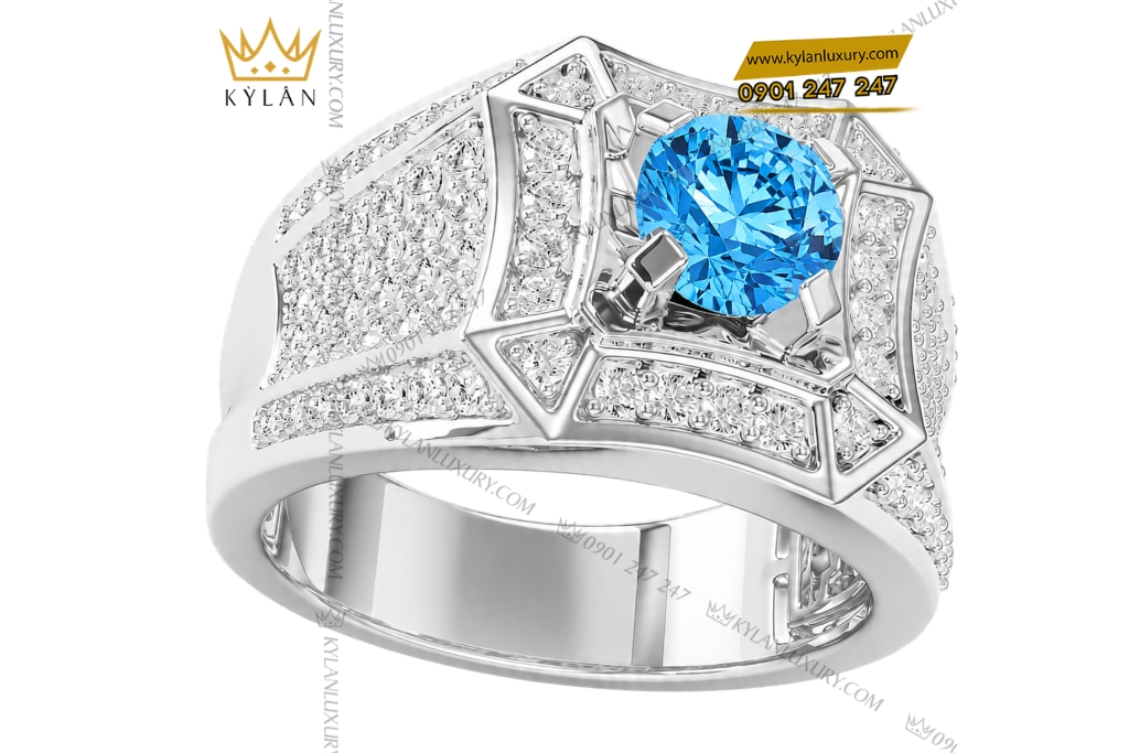 Kỳ Lân Luxury Nhan nam vang trang Au750 dinh da Topaz 4 Nhẫn nam vàng trắng Au750 đính đá Topaz