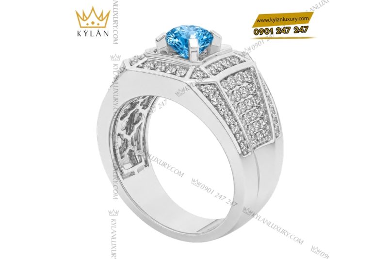 Nhẫn nam vàng trắng Au750 đính đá Topaz