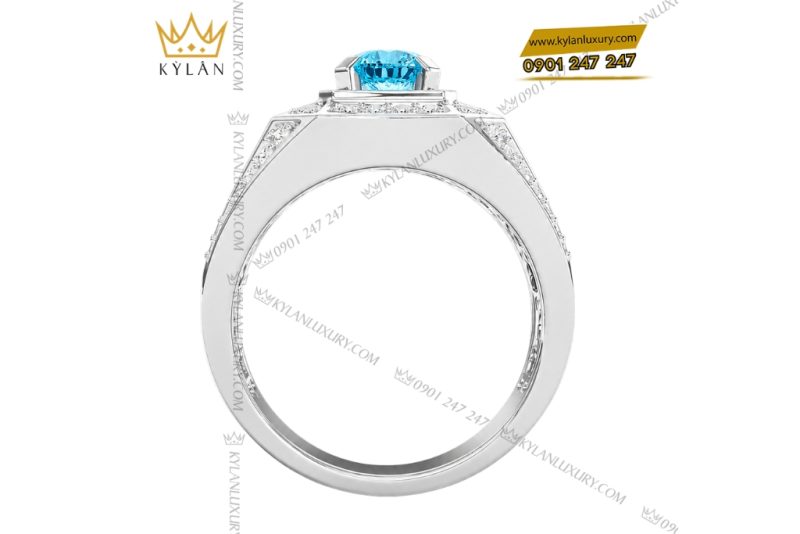 Nhẫn nam vàng trắng Au750 đính đá Topaz