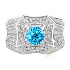 Nhẫn nam vàng trắng Au750 đính đá Topaz