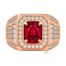 Nhẫn nam vàng hồng Au750 đính kim cương và sapphire đỏ