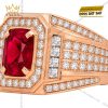 Nhẫn nam vàng hồng Au750 đính kim cương và sapphire đỏ
