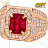 Nhẫn nam vàng hồng Au750 đính kim cương và sapphire đỏ