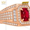 Nhẫn nam vàng hồng Au750 đính kim cương và sapphire đỏ