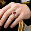 Nhẫn nam vàng hồng Au750 đính kim cương và sapphire đỏ