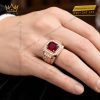 Nhẫn nam vàng hồng Au750 đính kim cương và sapphire đỏ