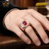 Nhẫn nam vàng hồng Au750 đính kim cương và sapphire đỏ