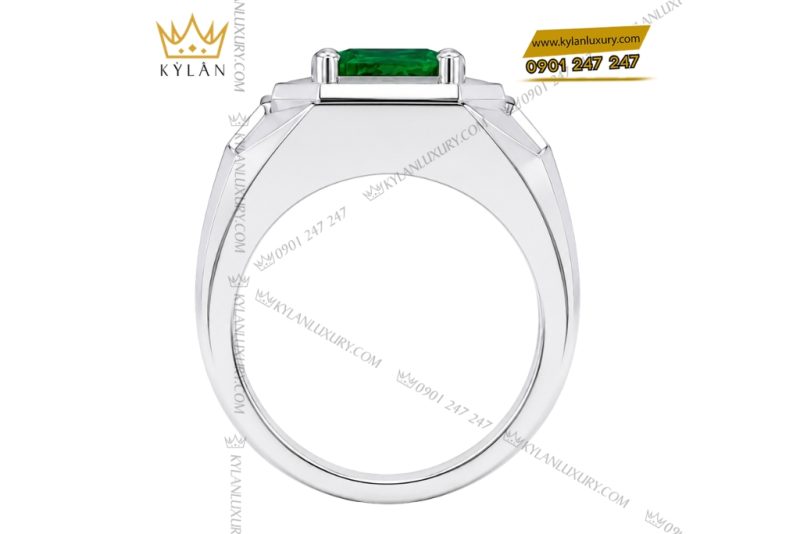 Nhẫn nam vàng trắng Au750 đính ngọc lục bảo