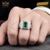 Nhẫn nam vàng trắng Au750 đính ngọc lục bảo
