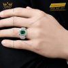 Nhẫn nam vàng trắng Au750 đính ngọc lục bảo