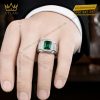 Nhẫn nam vàng trắng Au750 đính ngọc lục bảo