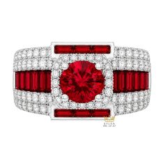 Nhẫn nam vàng trắng Au750 đính sapphire đỏ