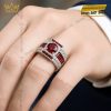 Nhẫn nam vàng trắng Au750 đính sapphire đỏ