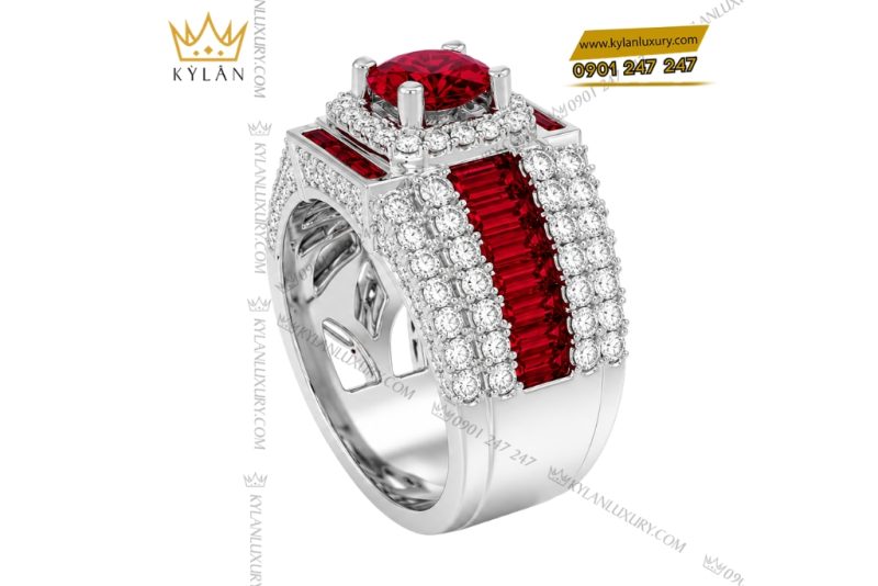 Nhẫn nam vàng trắng Au750 đính sapphire đỏ