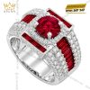 Nhẫn nam vàng trắng Au750 đính sapphire đỏ