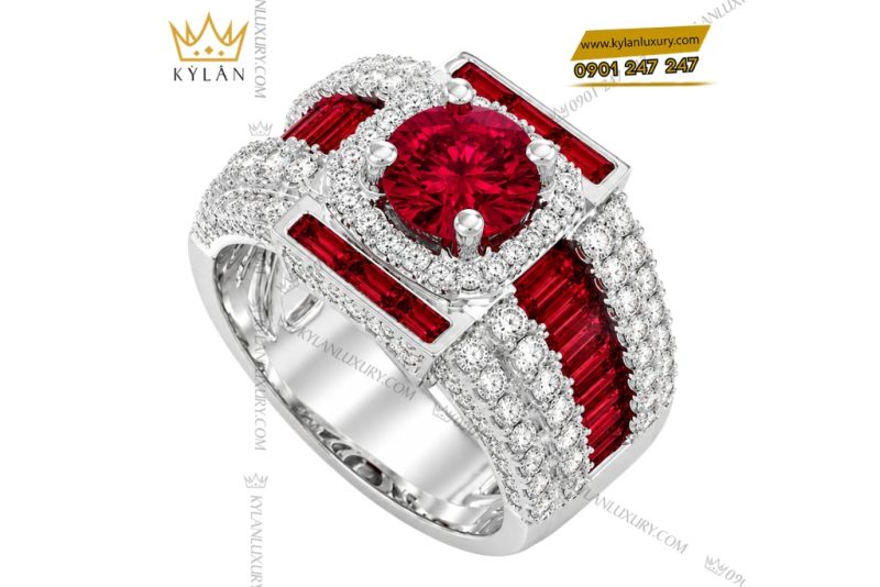Nhẫn nam vàng trắng Au750 đính sapphire đỏ