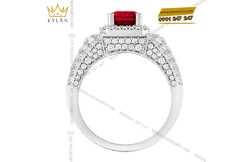 Nhẫn nam vàng trắng Au750 đính sapphire đỏ